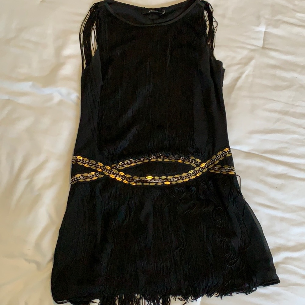 Fringe black and hold flapper dress